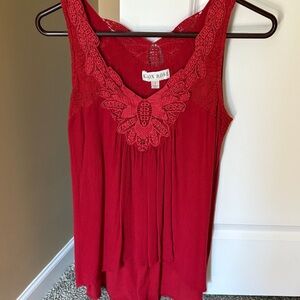 Red Lace Trim Women's Top